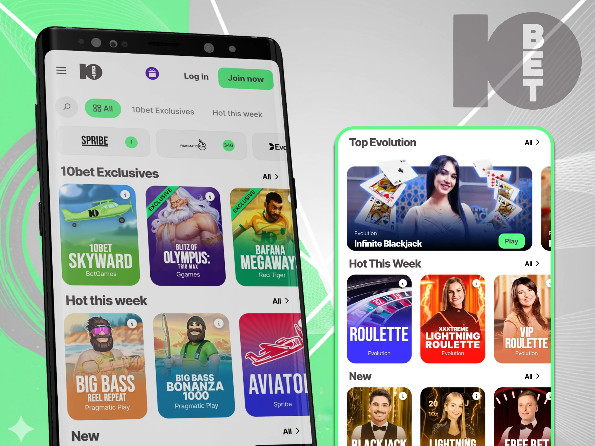 The casino section is a quick way to start playing games in the 10bet app.