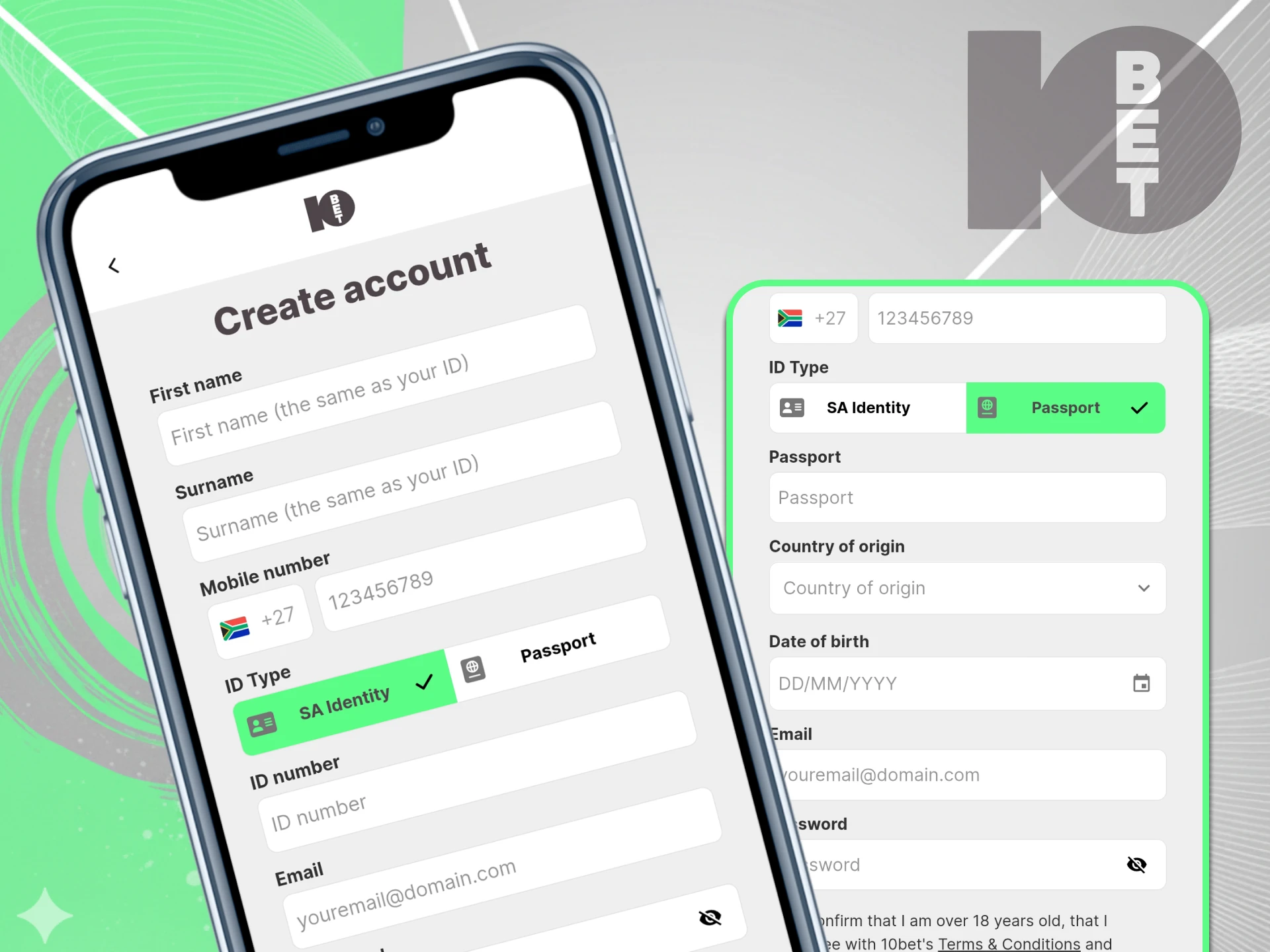 The 10bet app allows South African users to register for the app.