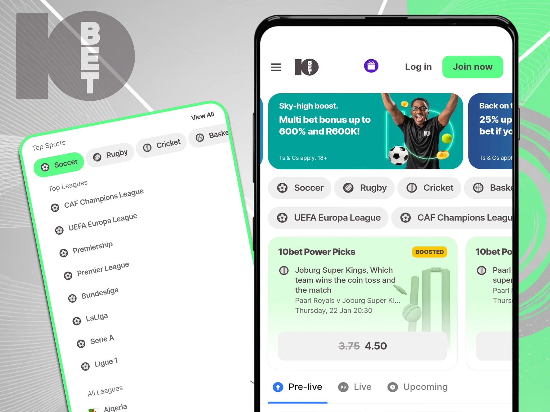 Sports betting is available in the 10bet app's sports section.