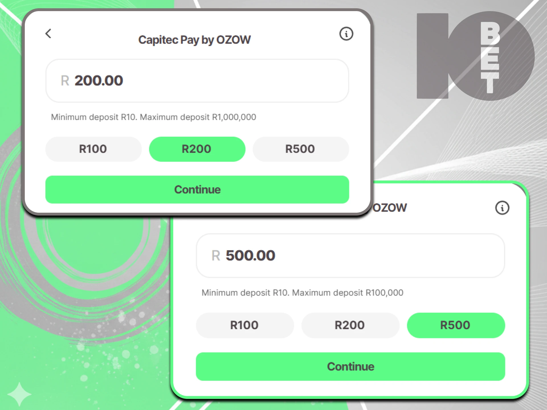 The balance on the 10bet website can be replenished through the Capitec service.