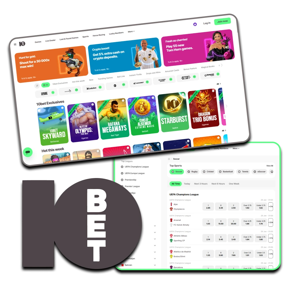 All fans of sporting events and various casino games choose the trusted site 10bet.