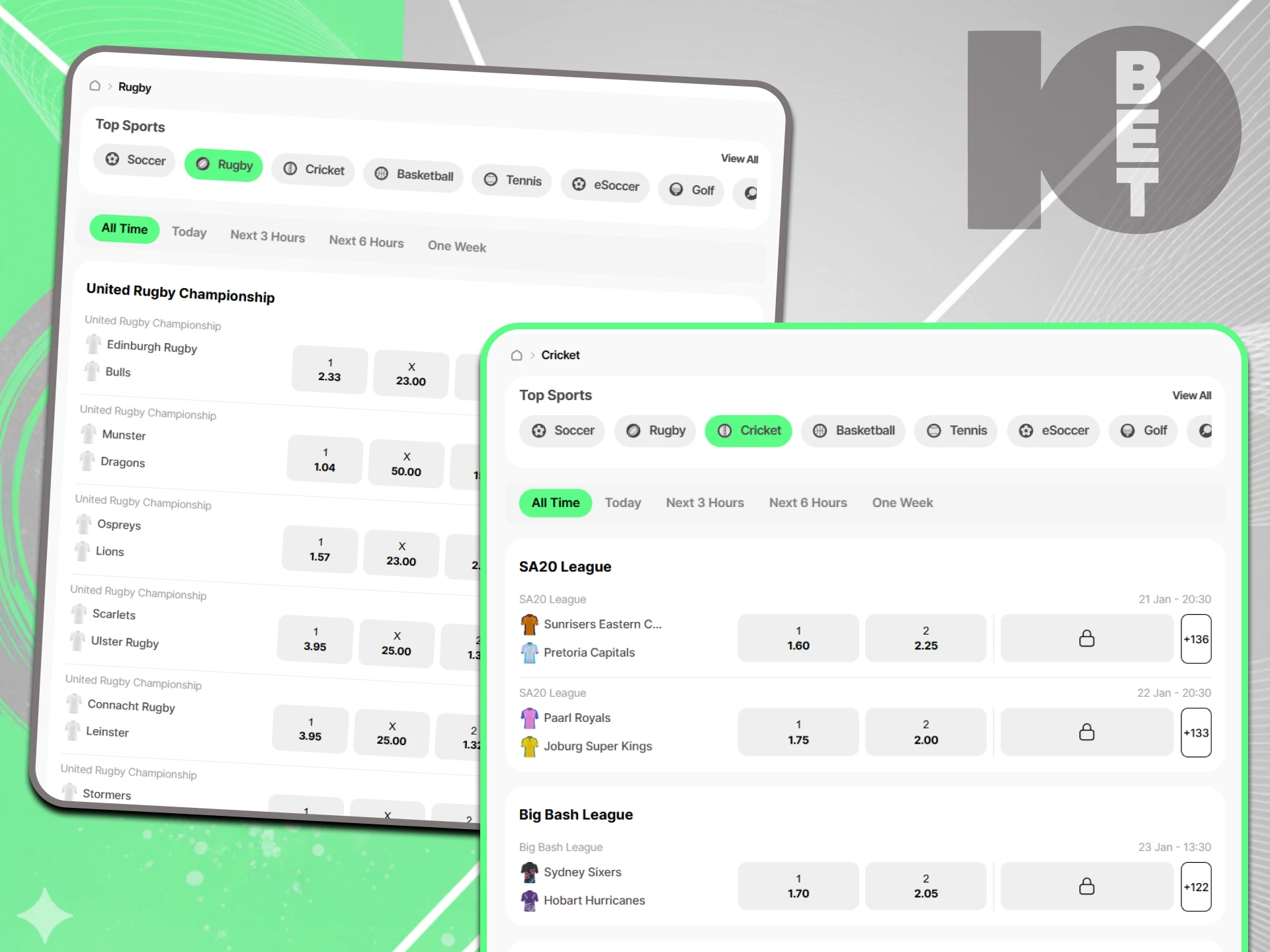 Cricket and Rugby are not only popular sports, but also popular events for betting on the 10bet website.