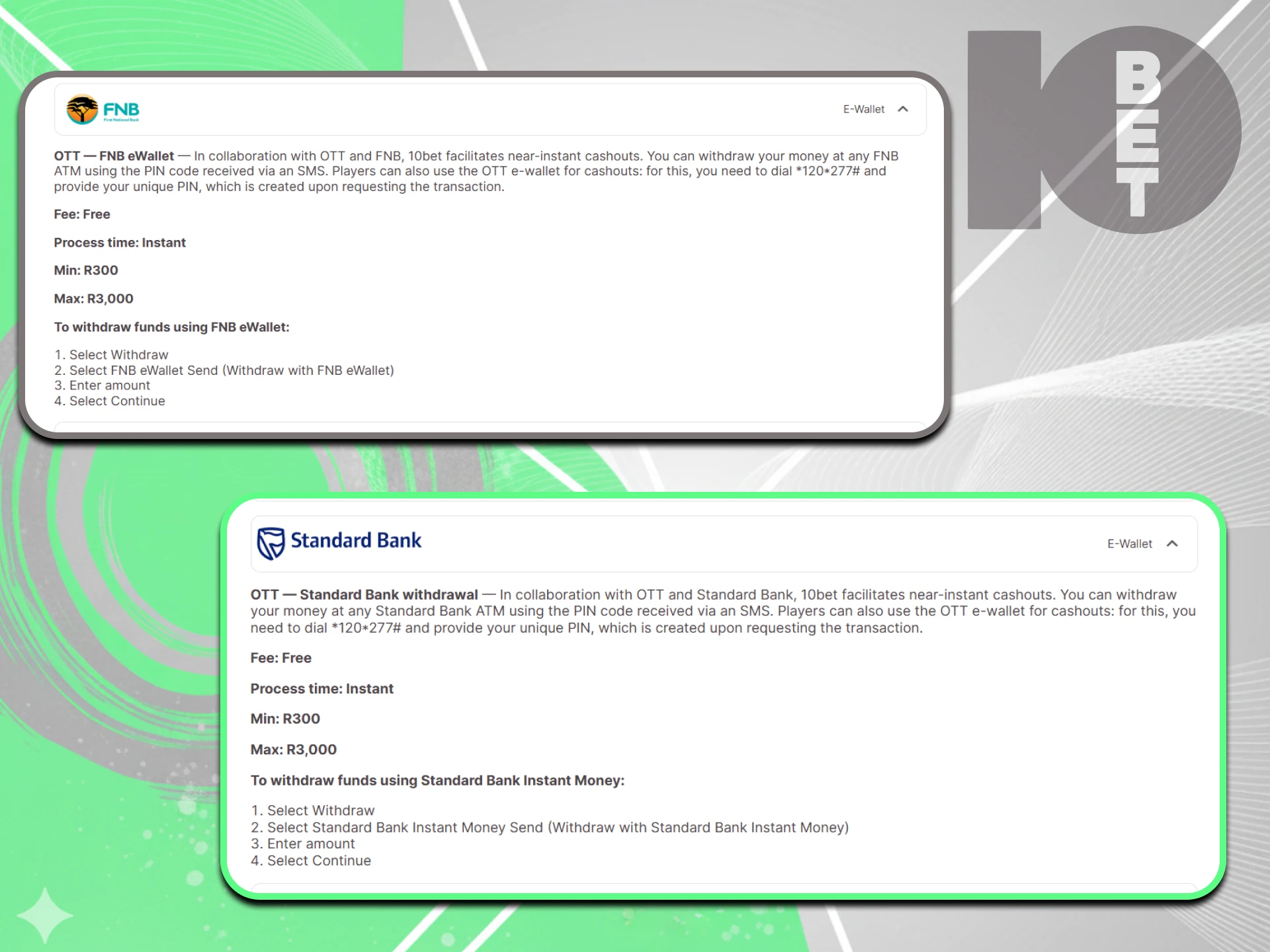 eWallets services actively cooperate with the 10bet website to withdraw user funds.