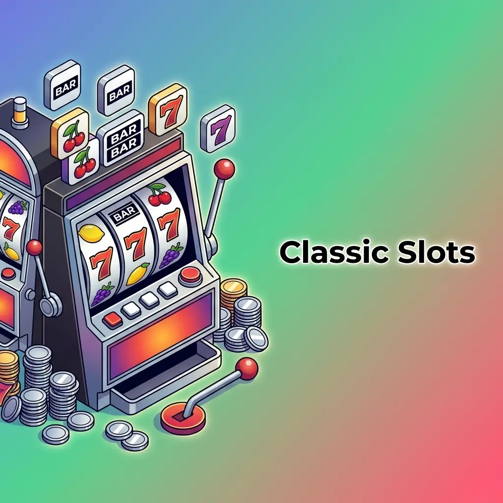 Classic slot machine with three reels, BAR icons, sevens, and fruit symbols representing traditional land-based casino gameplay
