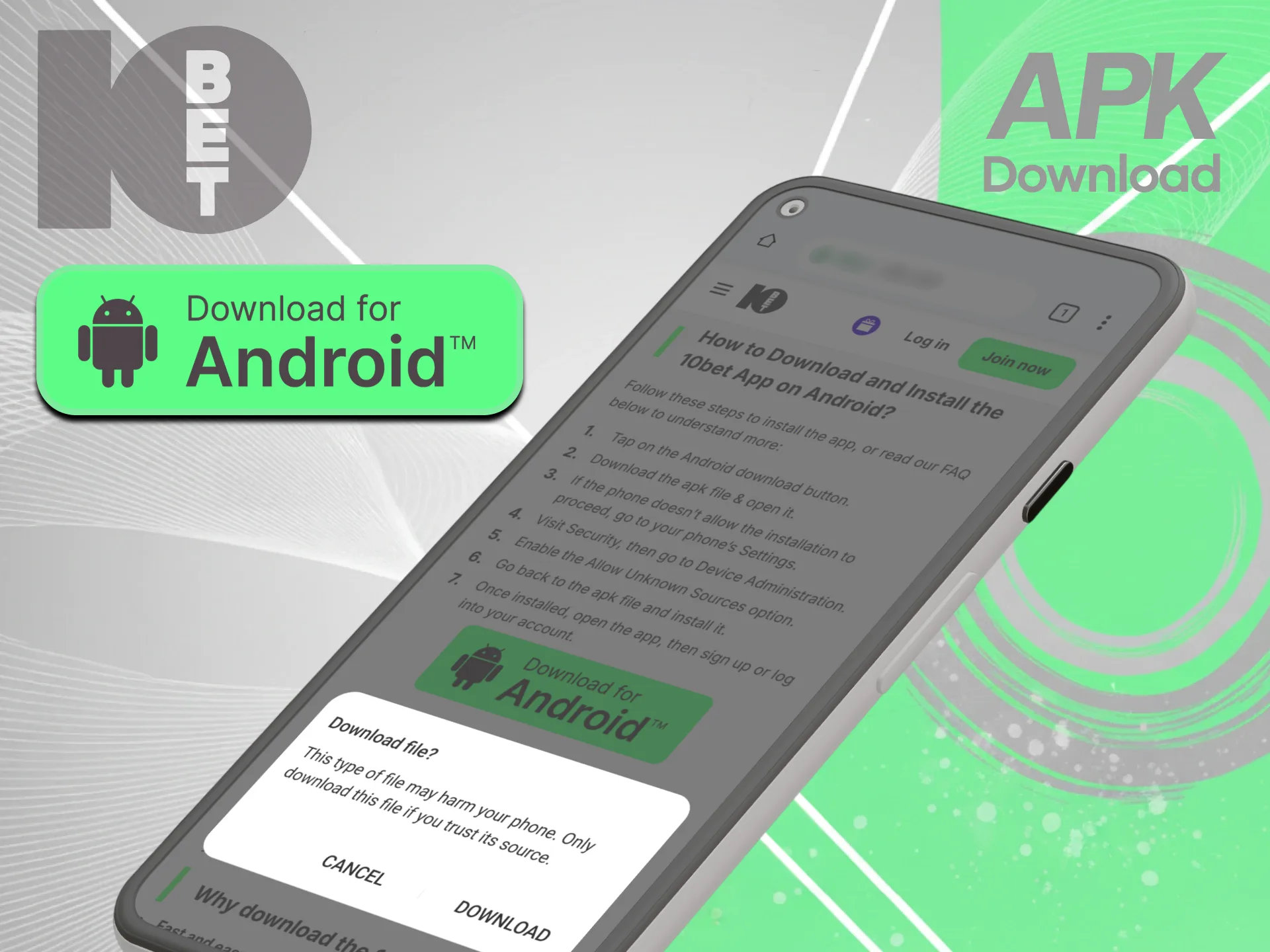 Download the direct setup installer file for your mobile Android 10bet App.