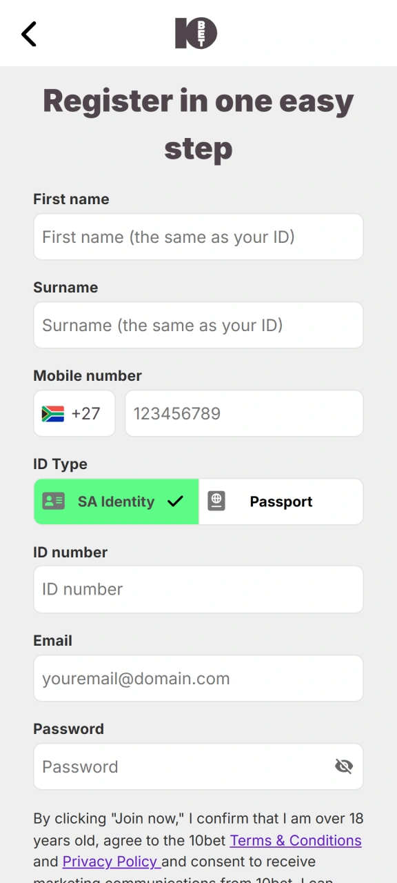 Create your new player profile demonstrating how to bet on 10bet Cricket.