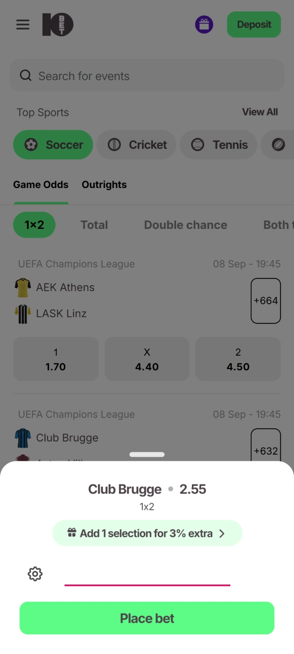 Finalize your match selection slip completing how to place wagers on 10bet Football.