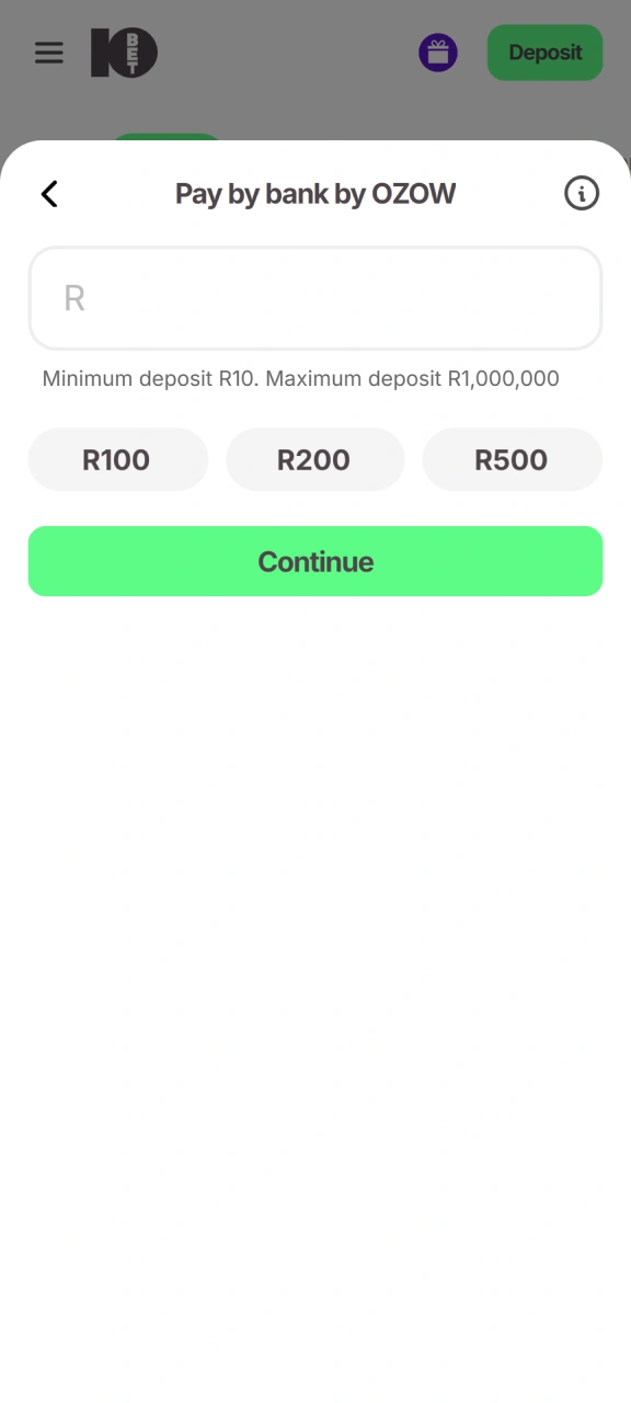 Top up your profile wallet balance showing how to bet on 10bet Football.