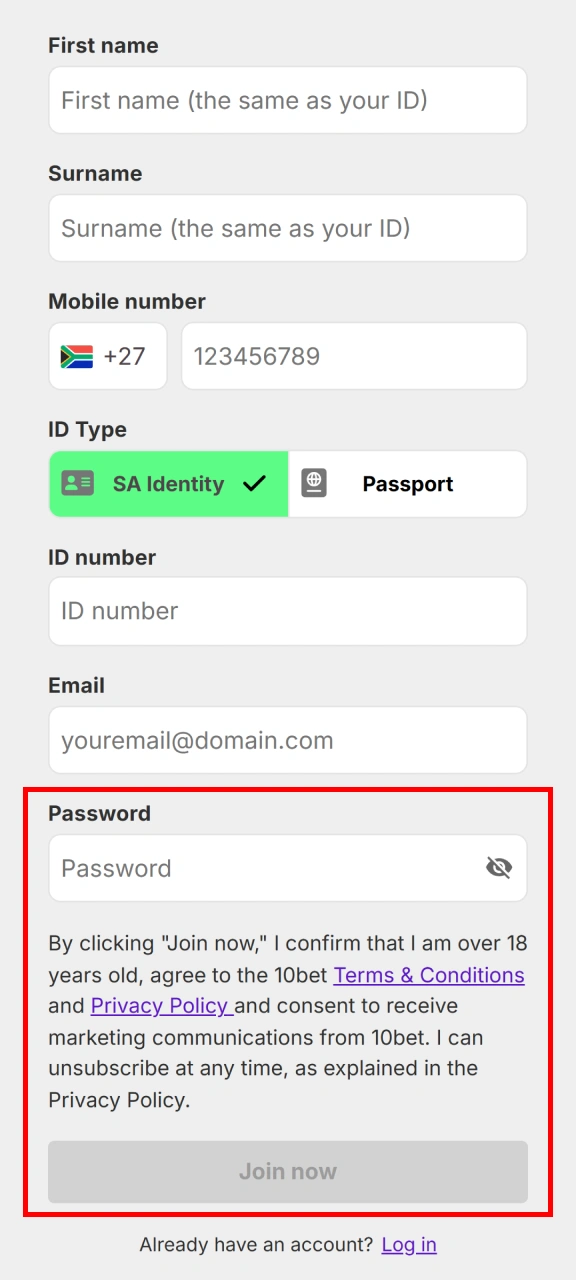 Create safe account access credentials during your official online 10bet Registration.