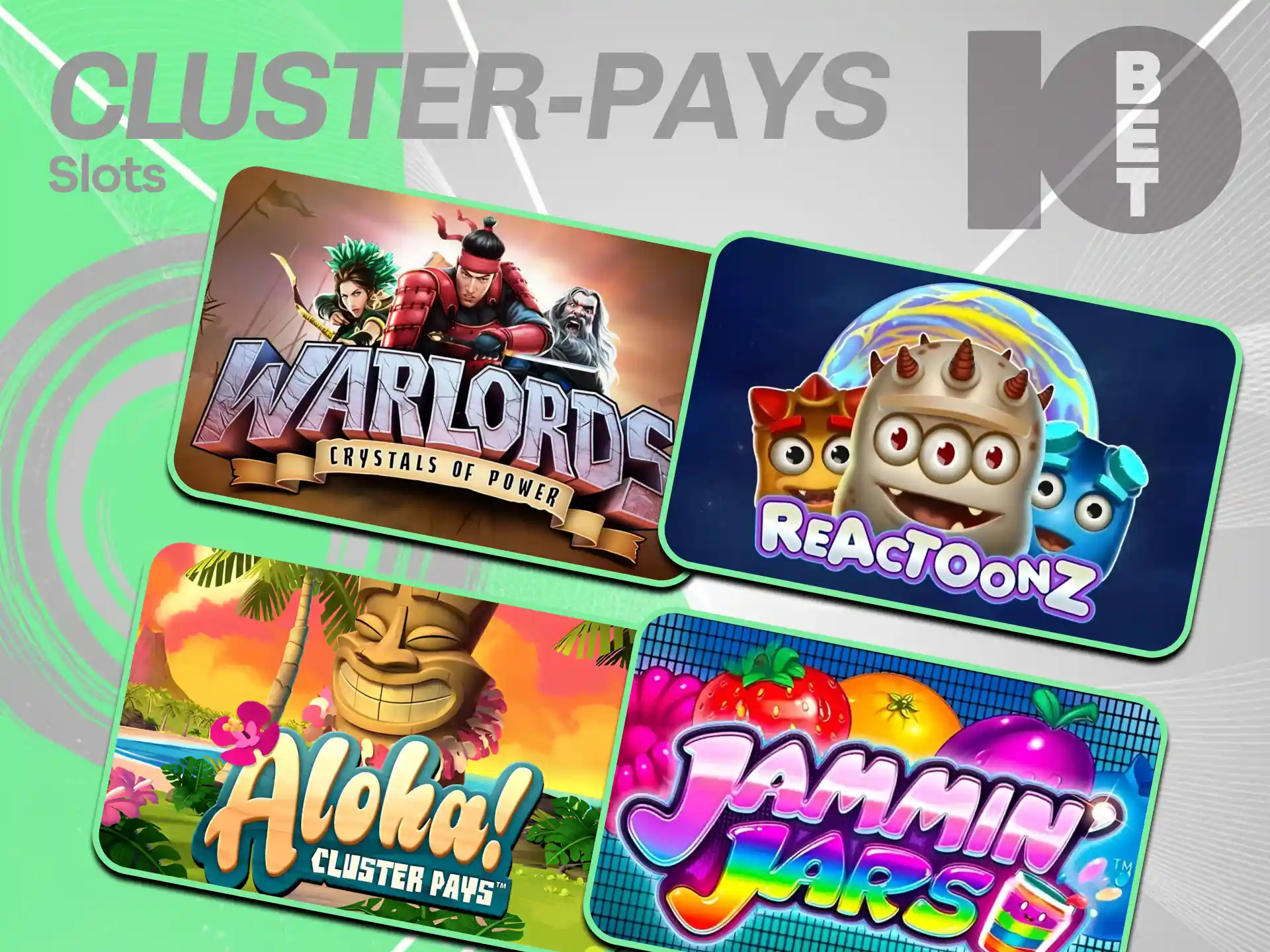 Match grouping symbols across grid layouts playing Cluster-Pays Slots on 10bet.